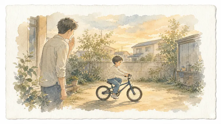 次男が「さっき」自転車に乗れるようになってた